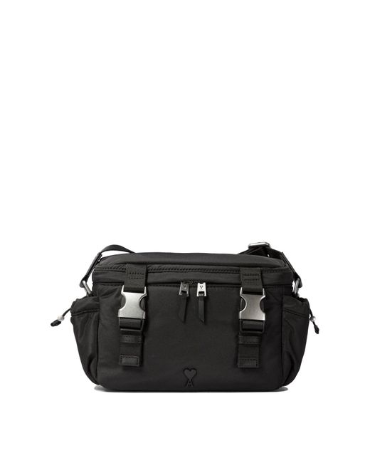 AMI Black "Ami De Coeur" Messenger Bag for men