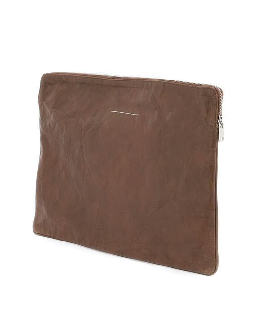 MM6 by Maison Martin Margiela Crinkled Leather Document Holder Pouch in het Brown