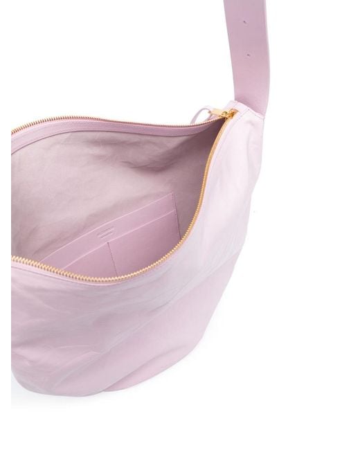 Jil Sander Pink Crinkled Leather Shoulder Bag