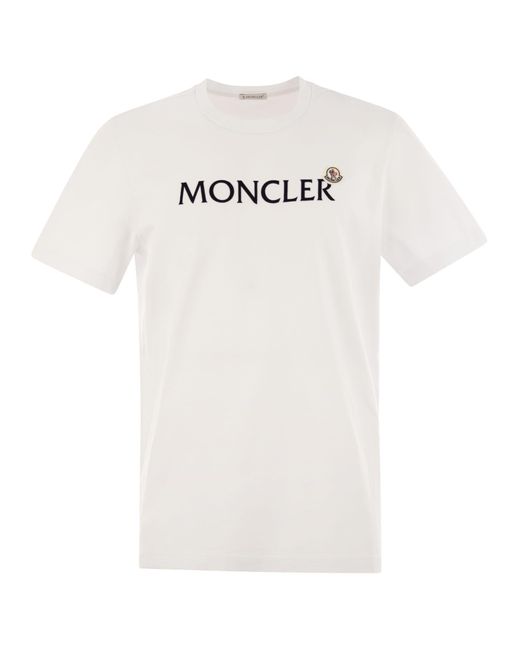 Moncler T -shirt Met Ingekloten Katoenen Logo in het White