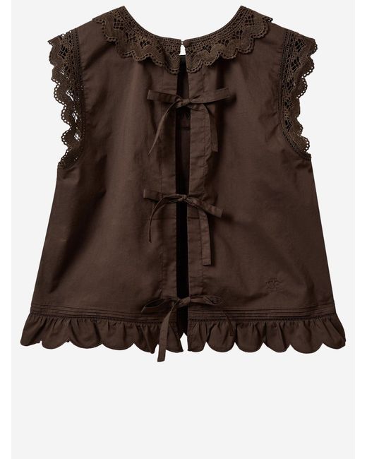 THE GARMENT Brown Cotton Top With Lace Inserts