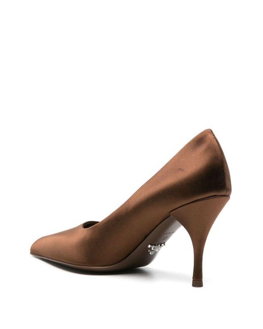 Prada 90 Mm Zijden-Satijnen Pumps Met Puntige Neus in het Brown