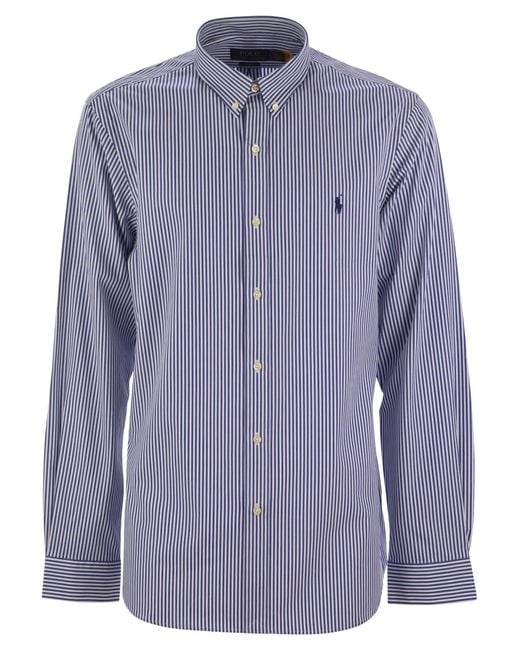 Polo Ralph Lauren Blue Striped Stretch Poplin Shirt for men