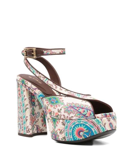 Etro White Paisley-Patterned Platform Sandals With Heel