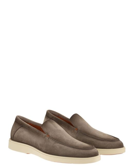 Santoni Brown Suede Moccasin