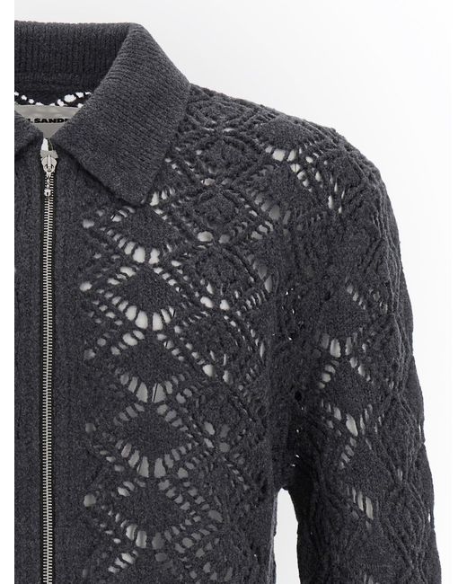 Jil Sander Openwork Wool Cardigan in het Gray voor heren