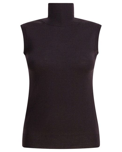 Max Mara Black Mock Neck Sleeveless Knitwear Brown