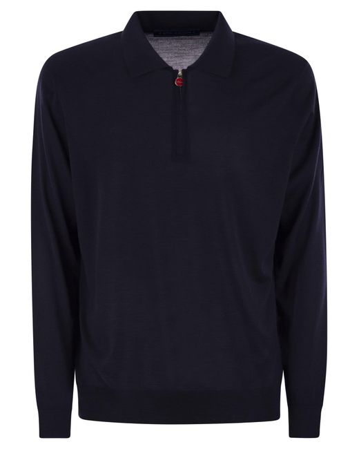 Kiton Blue Wool Polo Shirt for men