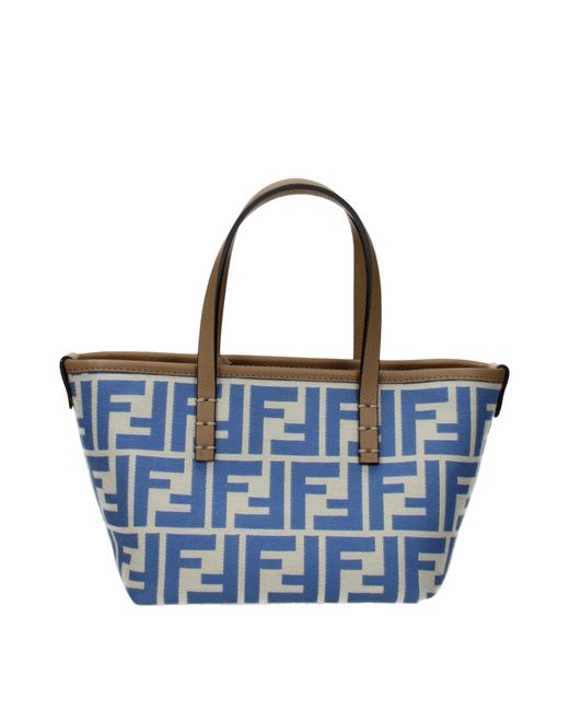 Fendi Blue Handsäcke Roll Frau Stoff Beige/Blau