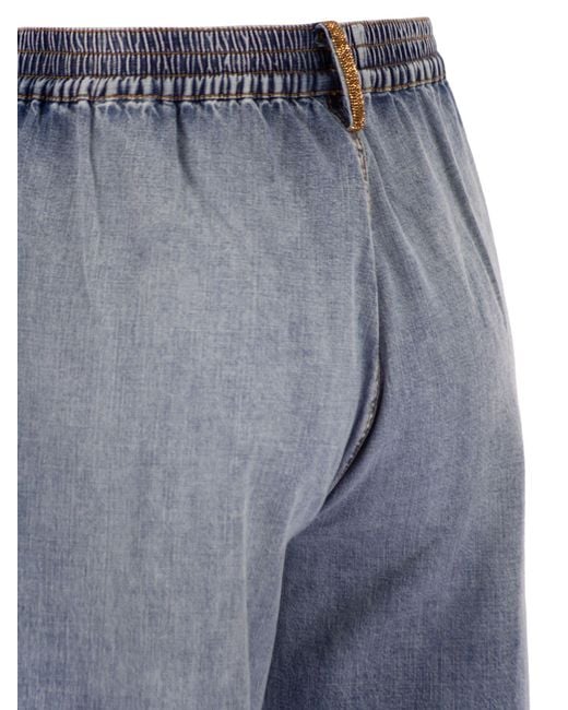 Fabiana Filippi Blue Lightweight Denim Trousers With Elasticated Waist And Monile Detail