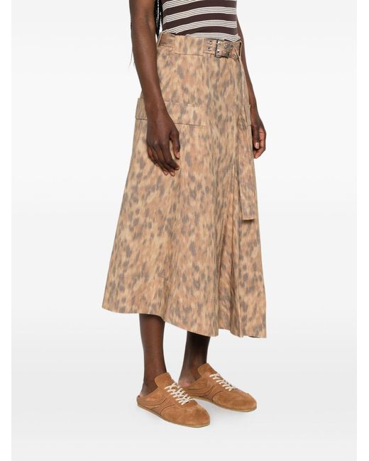 Ganni Natural Printed Cotton Skirt