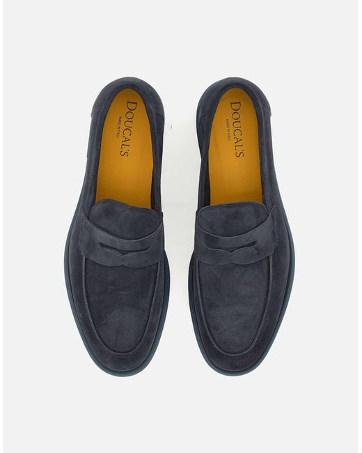 Doucal's Blue Mink Suede Loafers for men