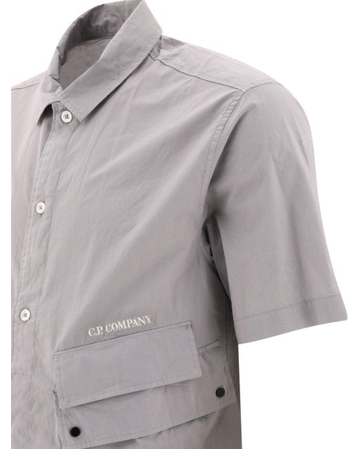 C P Company C.p. Bedrijf Poplin Shirt Met Zakken in het Gray voor heren