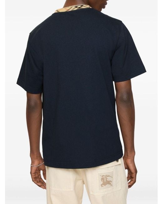 Burberry Blue Check Motif Cotton T-Shirt for men