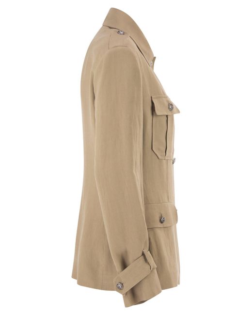 Antonelli Natural Viscose And Linen Safari Jacket With Utility Detailing