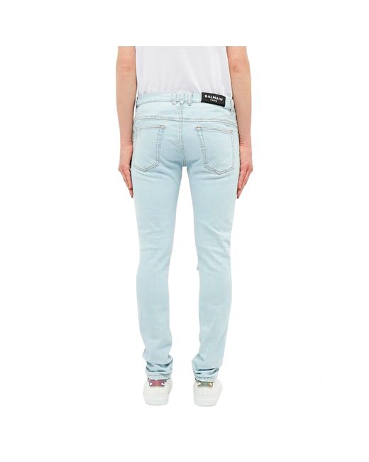Balmain Blue Distressed Skinny Jeans for men