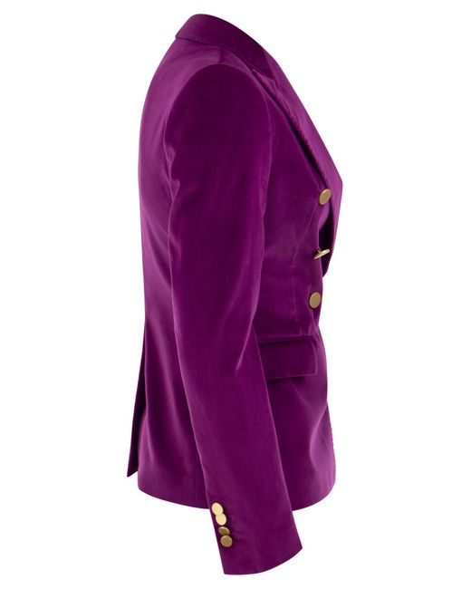Tagliatore Alicya Double Breasted Velvet Blazer in het Purple