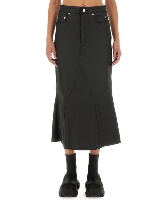 Rick Owens Black Coated Midi Skirt
