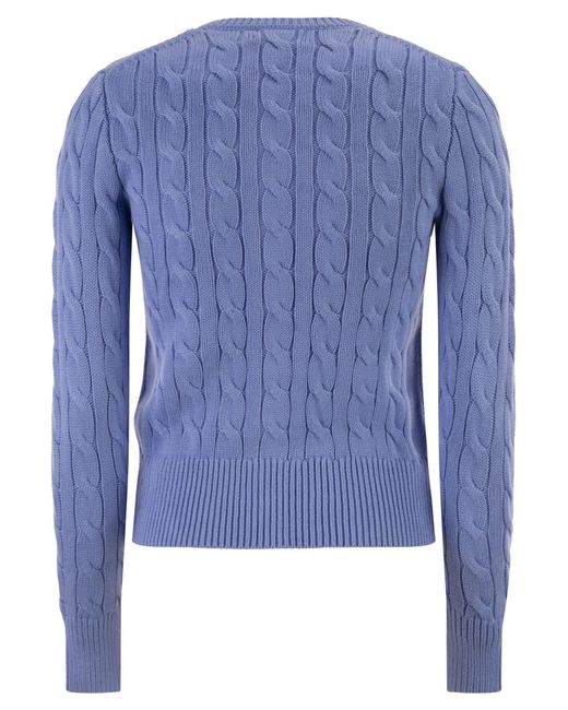 Polo Ralph Lauren Blue Cable Knit Cotton Crew Neck Cardigan