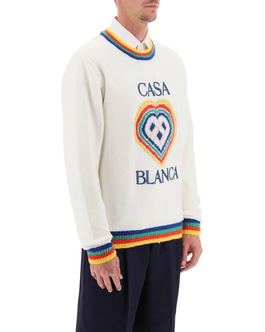 Casablancabrand White Heart Virgin Wool Sweater for men