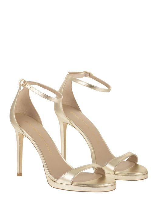 Stuart Weitzman Metallic Leather Platform Sandals With Stiletto Heel