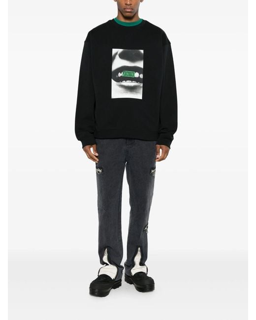Oamc Peacemaker Black Loose Fit Crewneck Smile Print