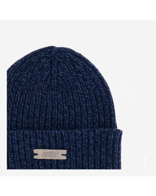 Autry Blue Wool Beanie With Logo for men