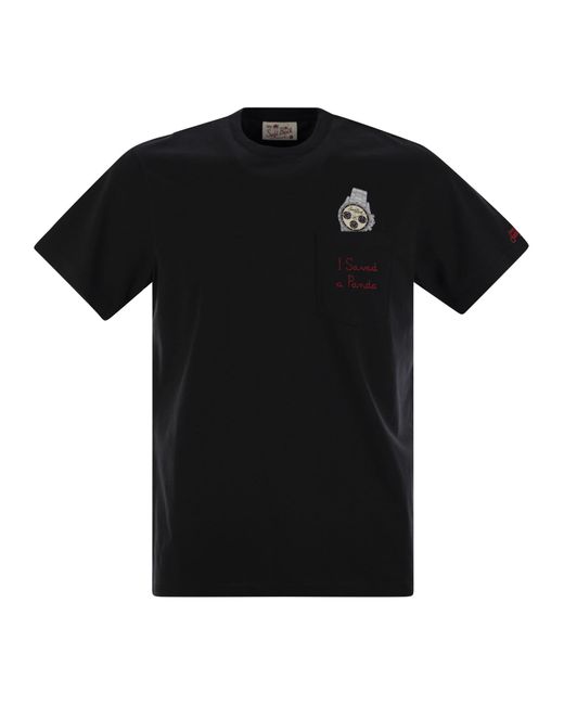 Mc2 Saint Barth Austin T -Shirt mit Stickerei und Brusttasche in Black für Herren