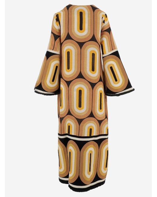 PHILIPPA 1970 Metallic Long Linen Dress With Geometric Print