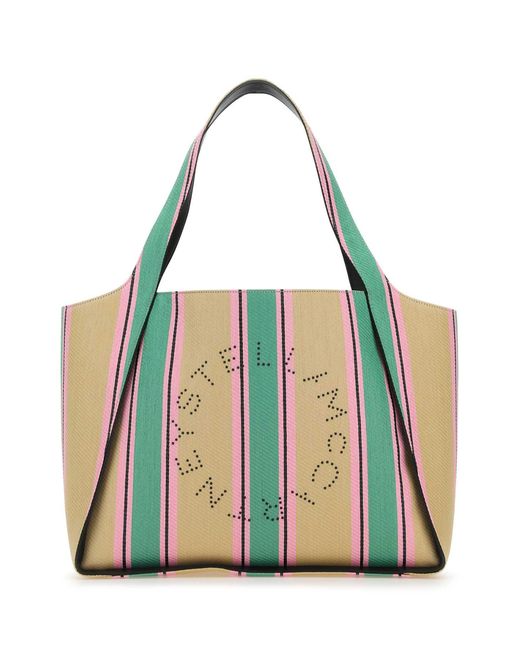 Stella McCartney Green Embroidered Raffia Stella Logo Shopping Bag