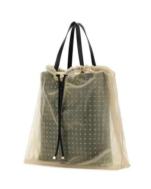 McQueen Green Two-Tone Leather Tulle Shopping Tote