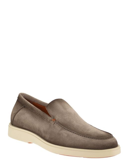 Santoni Brown Suede Moccasin