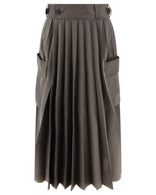 Sacai Gray Nylon Twill Skirt