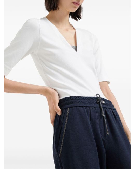 Brunello Cucinelli Blue Cotton And Silk Trousers