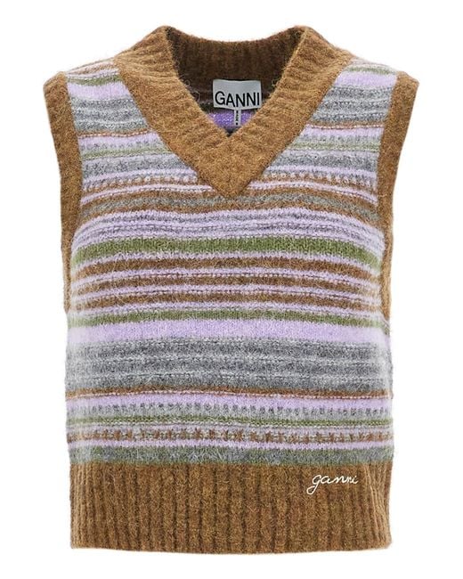 'chaleco de punto a rayas suave con un cómodo Ganni de color Multicolor