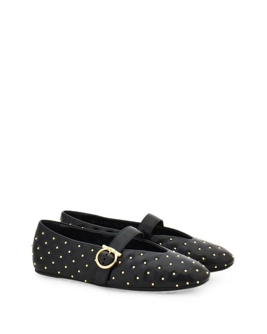 Ferragamo White Leather Quilted Ballet Flats