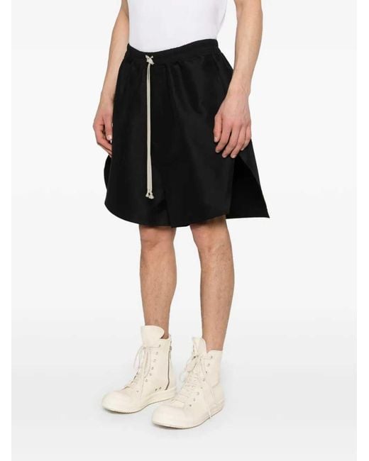 Rick Owens Black Stiff Drawstring Shorts With Slits for men