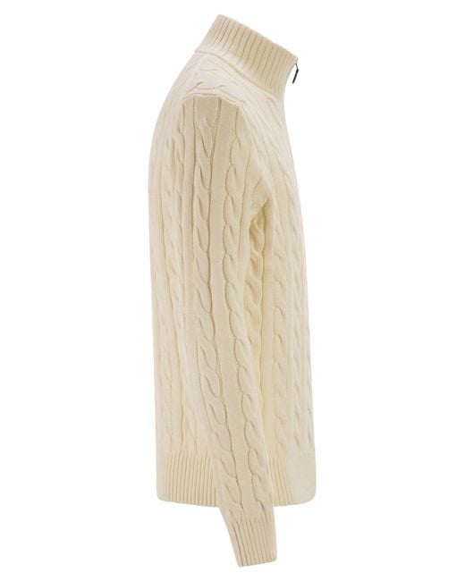 Polo Ralph Lauren Natural Cotton Cable Knit Jumper With Zip Fastening for men