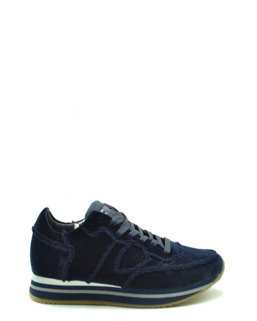 Philippe Model Suede Vetersneakers Met 100% Suede Samenstelling in het Blue
