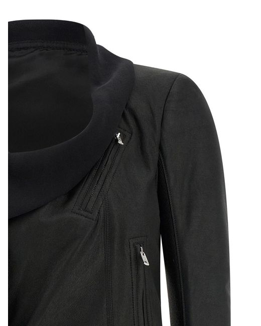 Rick Owens Black Scarf Biker Cropped Leather Jacket
