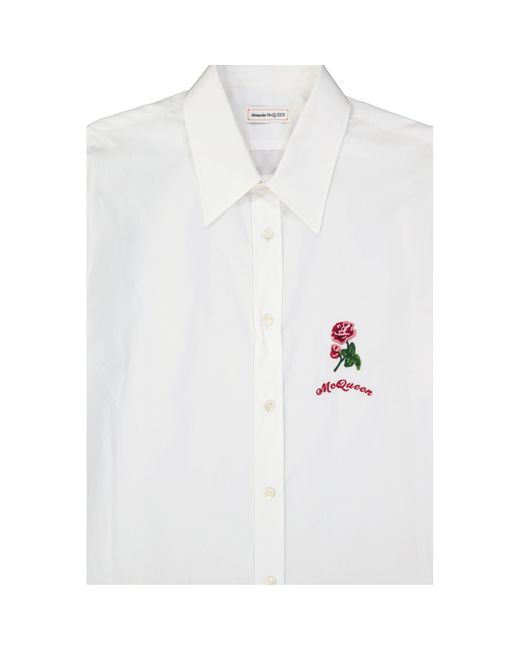 Alexander McQueen White Flower Detail Cotton Shirt for men