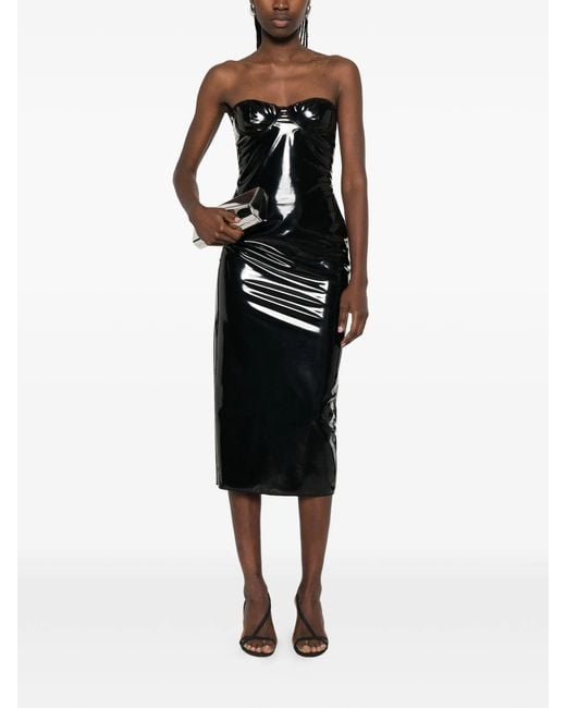 Oseree Black Strapless Midi Dress
