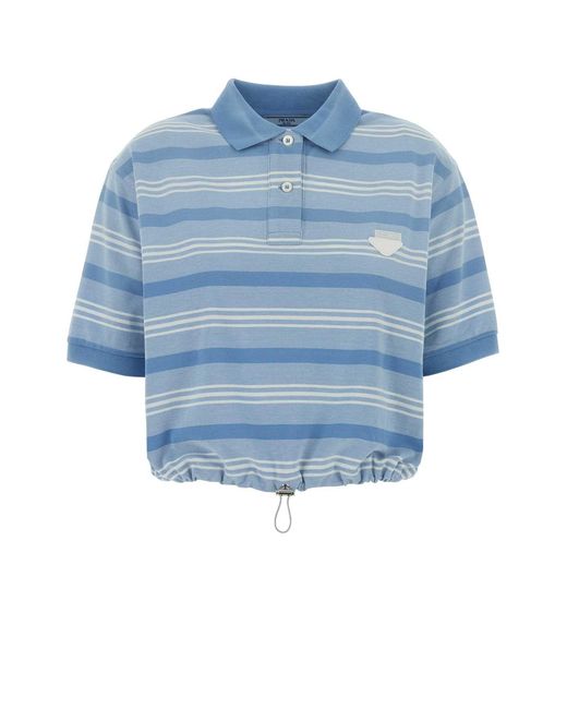 Prada Blue Solid Shirt Collar Polo