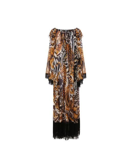 Vestido kaftan con flecos de Dolce & Gabbana de color Brown