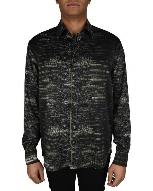 Roberto Cavalli Black Caiman Print Casual Shirt With Cord Piping for men