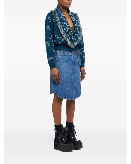 Alanui Blue Bandana Wool And Cashmere Cardi Bomber