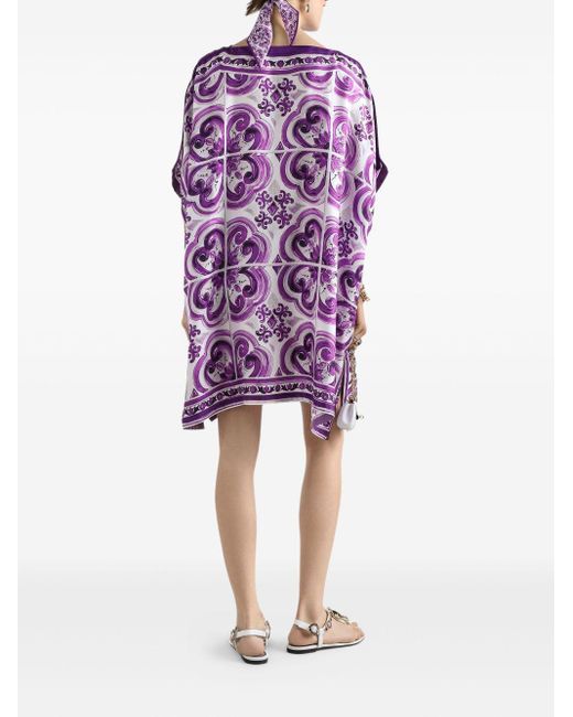 Dolce & Gabbana Purple Maiolica Print Silk Kaftan
