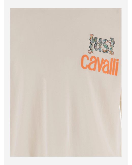 Just Cavalli White Cotton T Shirt With Graphic Print