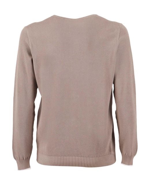 Fedeli Brown Crew-Neck L-S Knitted Sweater Cotton Crewneck for men