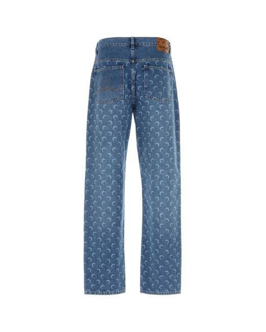 MARINE SERRE Blue Printed Denim Jeans for men